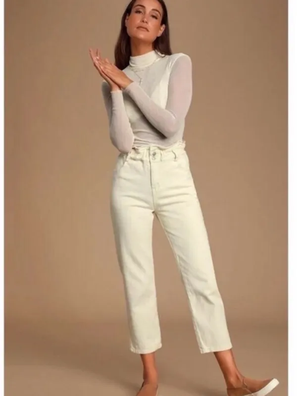 Free People Double Layer Mesh Turtleneck Top in Ivory and size medium - Image 2