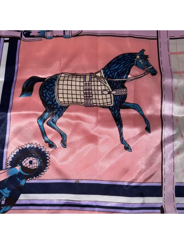 Horse Equestrian Satin Scarf 90x90cm Pink Blue Square - Image 4
