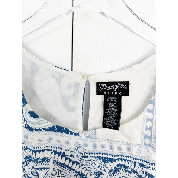 Wrangler Retro Paisley Bandana Print Scallop Hem Mini Dress Blue White - Image 3