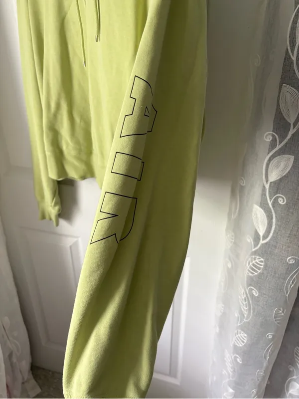 Nike Air logo Women Lime Fleece Hoodie cropped pullover minor stain plus size 2X - Image 3