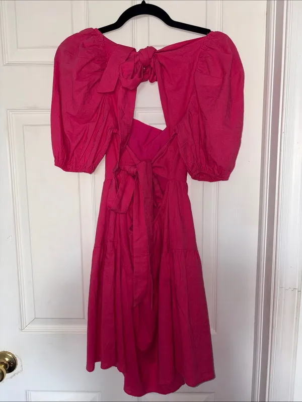 Hello Molly Best Weekend Tie Back Puff Sleeve Dress Pink Size 6 - Image 7