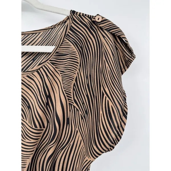Vintage Toska Hi-Lo Dress Brown Black Leaf Print Summer Short Sleeve Casual Sz L - Image 6