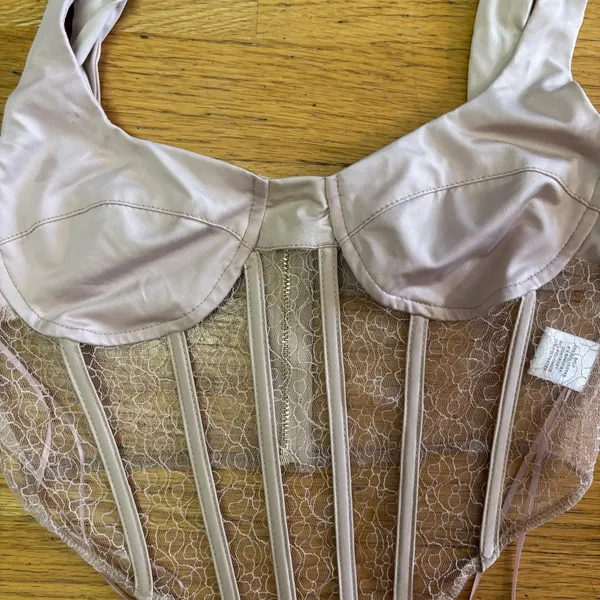 Mad About Love Neutral Fairycore Bachelorette Wedding Preppy Satin Lace Corset S - Image 2