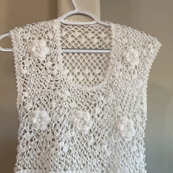 Vintage Le Roy knit sleeveless top vest cottage core bohemian coquette sz S - Image 2
