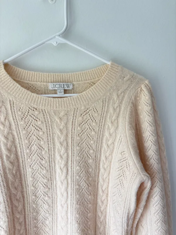 J. Crew Cream Cable Knit Chunky Crewneck Sweater Wool Alpaca Blend Fisherman - Image 3