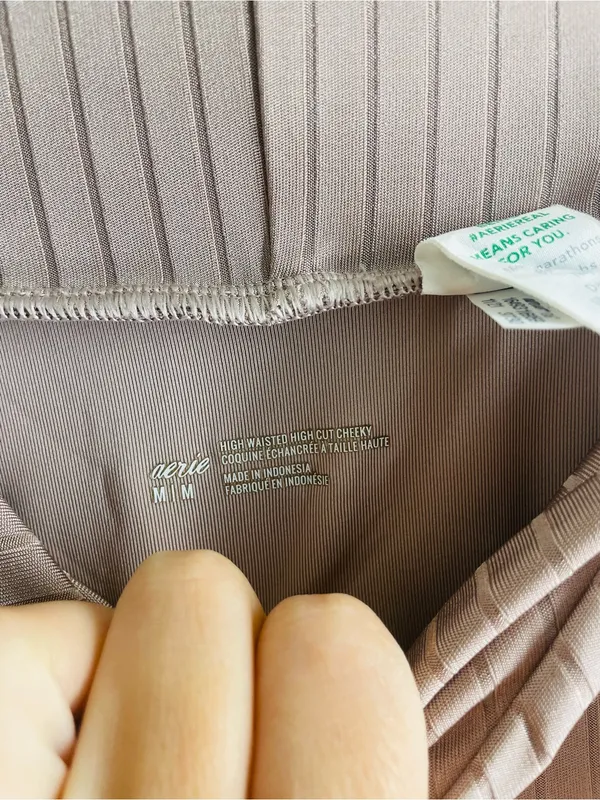 Aerie High Waisted High Cut Cheeky Bikini Bottom M Mauve Ribbed Crossover - Image 5