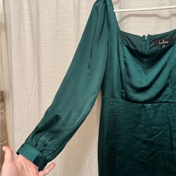 Lulu's Forest Green Silk Dress - Image 3