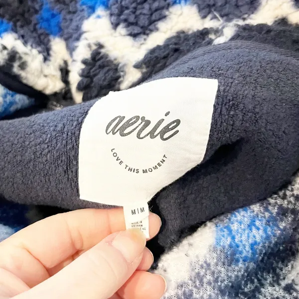 Aerie Hometown Holiday 1/4 Zip Fleece Pullover Jacket Sweatshirt Blue Medium - Image 3