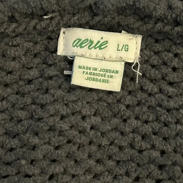 Aerie Oversized Chunky Knit Hoodie Drop Shoulder Size Large Dark Gray - Image 6