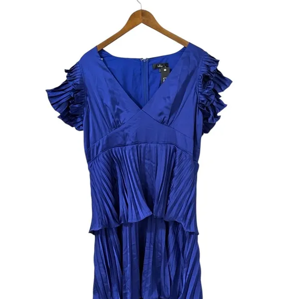 Lulus Stunning Desire Cobalt Blue Satin Pleated Tiered Midi Dress size XXL NWT - Image 6