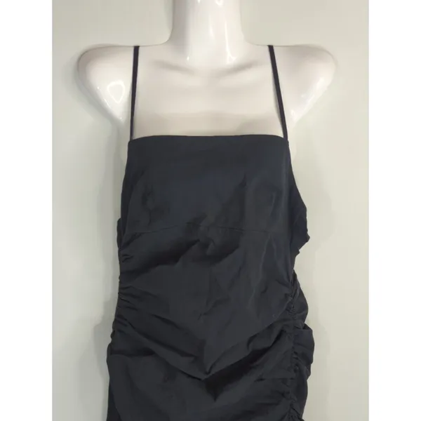 Zara Black Ruched Side Midi Dress Strapy High Slit‎ Women's Large Party Cocktail - Image 3