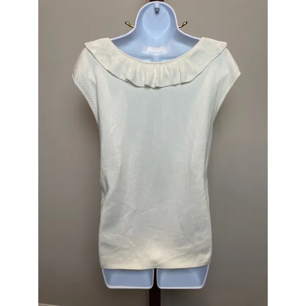 Talbots Cream Knit Sleeveless Top Size M Ruffle Detail Feminine - Image 4