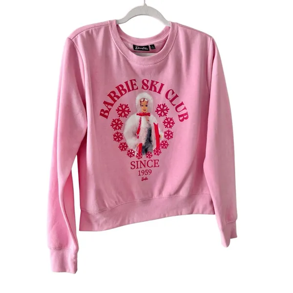 Barbie Sweatshirt Ski Club 1959 Size Large Pink Crewneck‎ Graphic Cropped NEW - Image 7