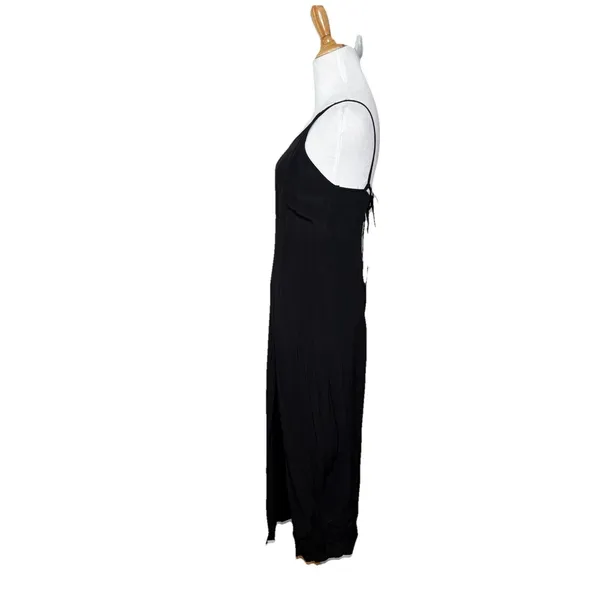 Zara Black Halter Spaghetti Strap Midi Dress Side Split Pull Over Size Medium - Image 2