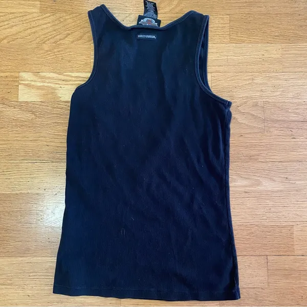 Harley Davidson Black Ribbed Logo Grunge Biker Festival Preppy Moto Y2K Tank L - Image 3