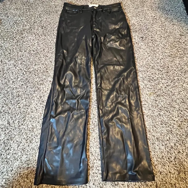 Altar'd State Black Faux‎ Leather High Rise Straight Leg Pants Size 28/7 DJ23585 - Image 2