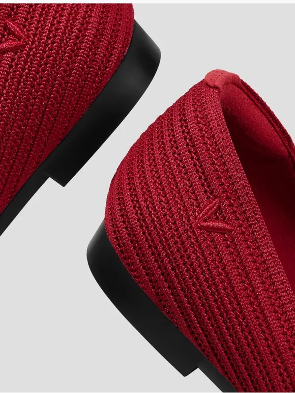 Vivaia Pointed Knit Ballet Flats in Crimson Red - Image 4