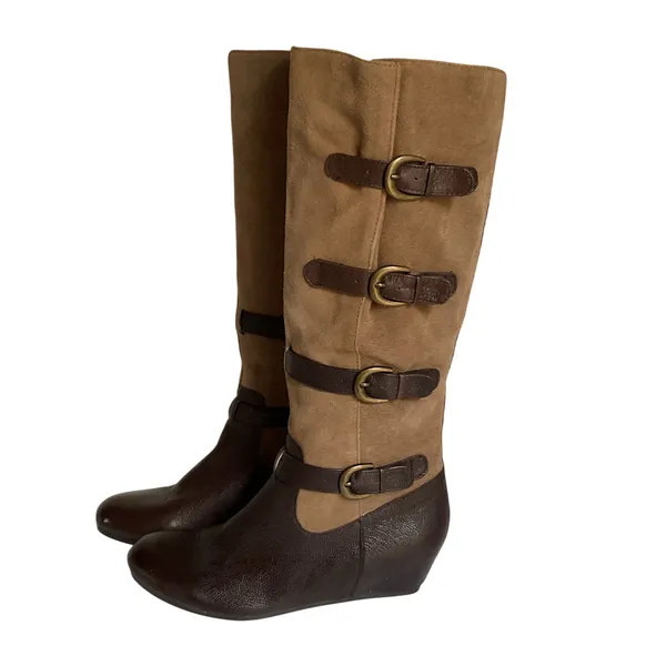 Vintage Buckle Knee High Boots Women's Leather Riding Boho Festival Sz 8 Retro - Image 2