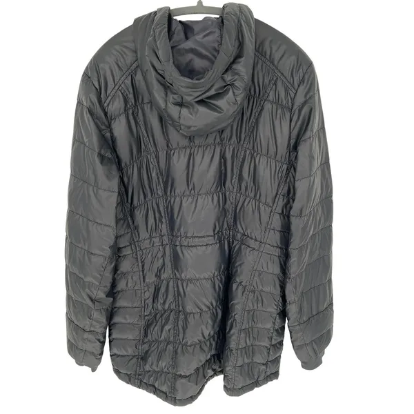 Athleta Goose Down Jacket Black XL‎ Hooded Packable Puffer GUC Mended Hole - Image 6
