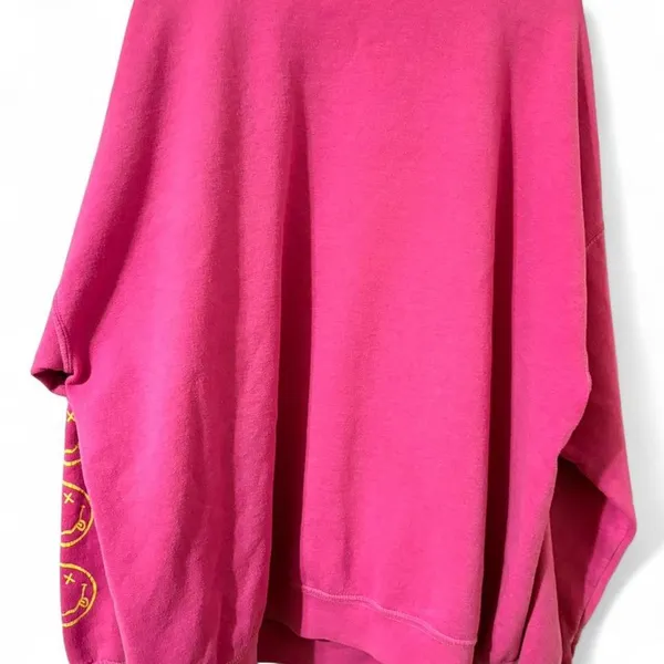 Nirvana Smiley Face Sweatshirt; Nirvana Aesthetic Pink Rainbow Unisex Sweatshirt - Image 6