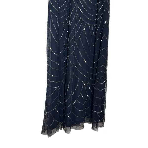 Adrianna Papell Navy Blue Sleeveless Blouson Beaded Cocktail Formal Gown Size 6 - Image 7
