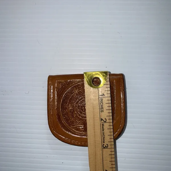 Vintage 3" Stamped/ Tooled Leather Mexican Coin Purse Wallet Brown - Image 6