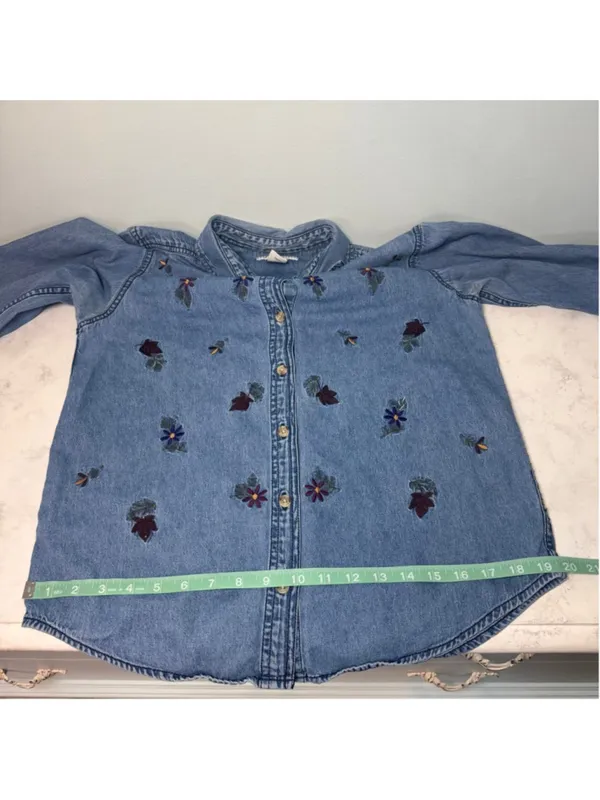 Vintage Cabin Creek Blue Embroidered Denim Button Down Shirt Small - Image 7