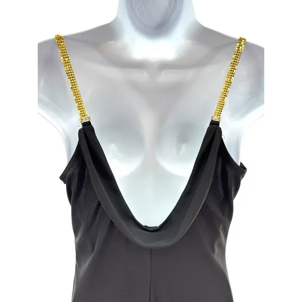 Jessica McClintock Gunne Sax Millennium 2000 Vtg Black Gown Sz 7 Gold Straps Y2K - Image 6