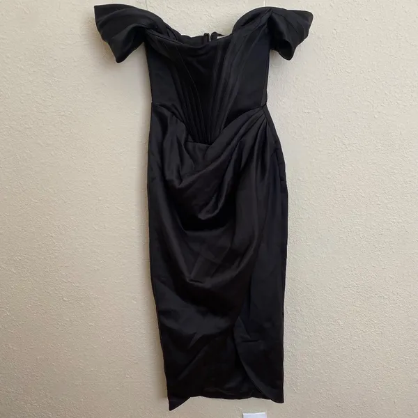 House of CB Loretta Black Satin Corset Off Shoulder‎ Dress size XS NWOT - Image 6