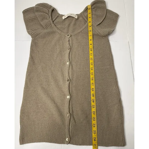 ZARAKNIT Cardigan Ruffle Sleeve Tan Size M Boho Chic Angora Wool Girlhoodcore - Image 3