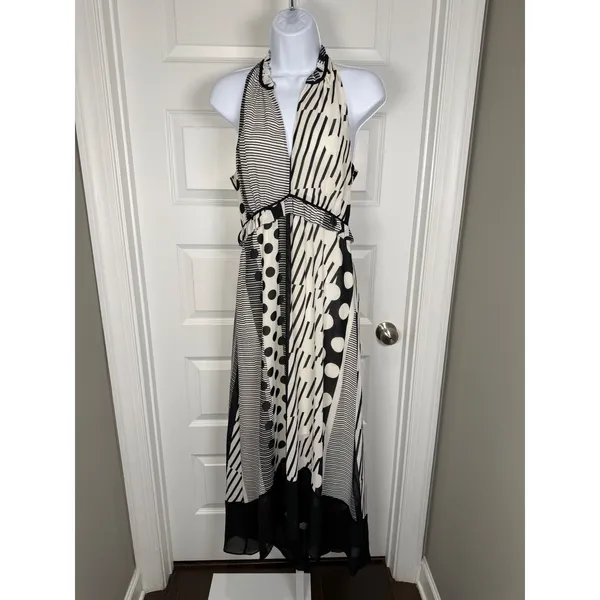 Anthropologie Maeve Halter Maxi Dress‎ Dot Stripe High Low 4 Easter Modern Boho - Image 2