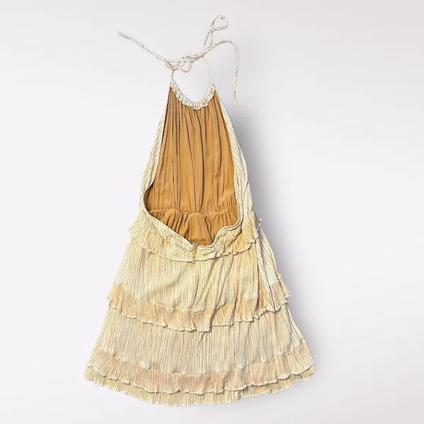 Lulus Downright Darling Yellow Tiered‎ Ruffled Halter Mini Dress Size M - Image 9