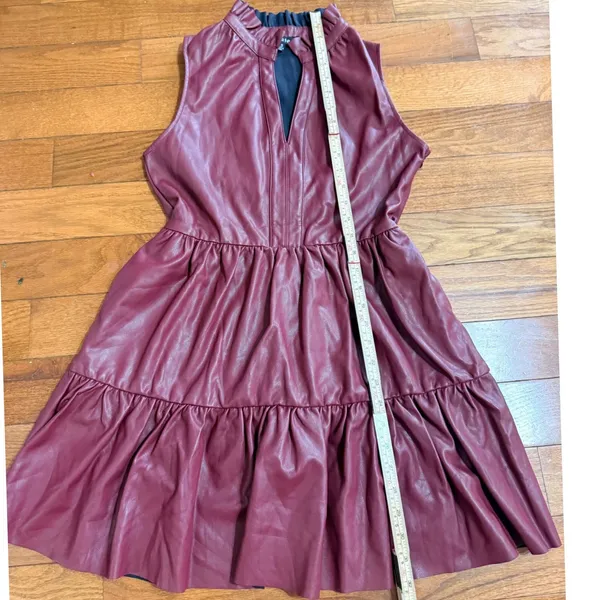 Fate Burgundy Faux Leather Tiered Dress Ruffle Neck Sleeveless S Burgundy - Image 9