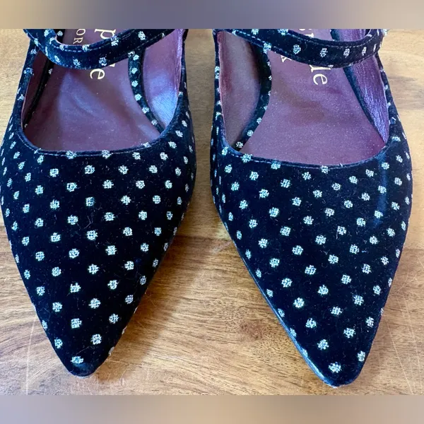 KATE SPADE Meg Black Velvet Rhinestone Button Polka Dot Pointed Mule Shoes - Image 3
