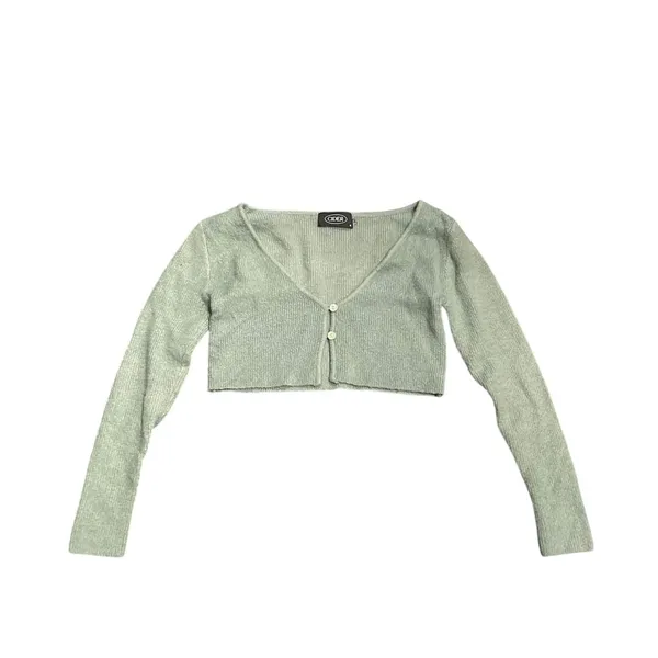 Cider Sage Green Ultra Cropped Button Knit Cardigan SZ S Slim Streetwear Y2K - Image 2