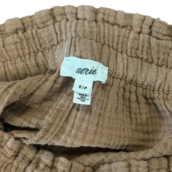 Aerie Brown Gauze Wide Leg Pants Elastic Waist Patch Pocket Boho Beachcore - Image 4