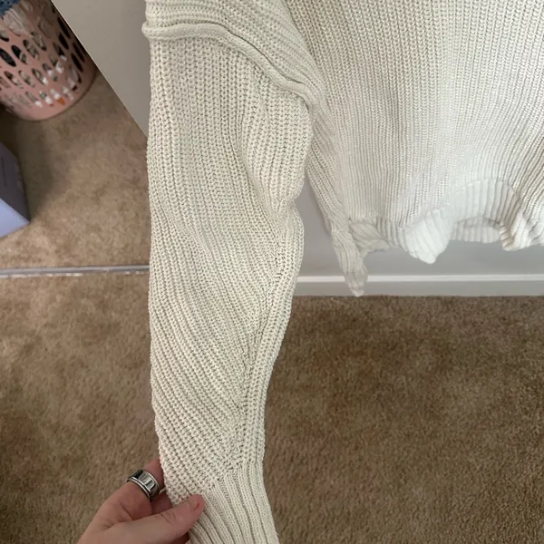 American Eagle Outfitters Cream Crew Neck Sweater - Image 4