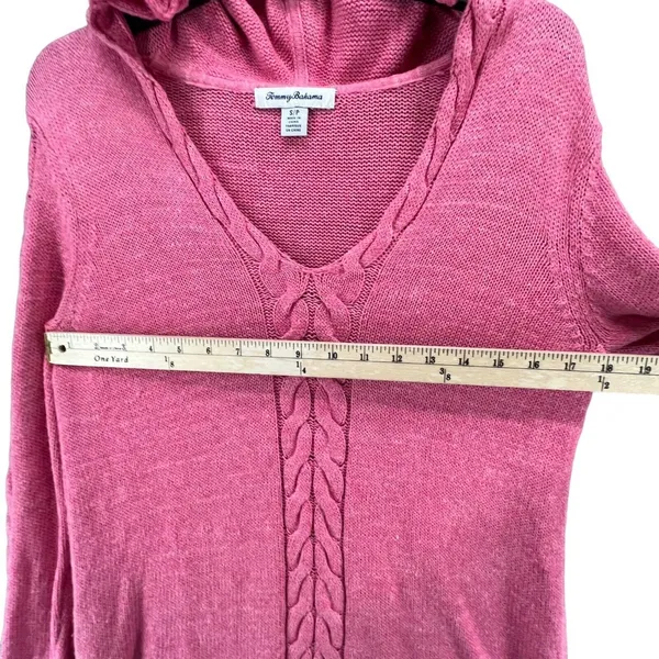 Tommy‎ Bahama Cable Knit Sweater Womens Small Pink Hooded Pullover Linen Cotton - Image 6