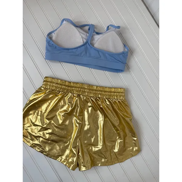 NWOT Amazon Blue Y Back Sports Bra & Gold Metallic Rave Bottoms BUNDLE Size L - Image 4