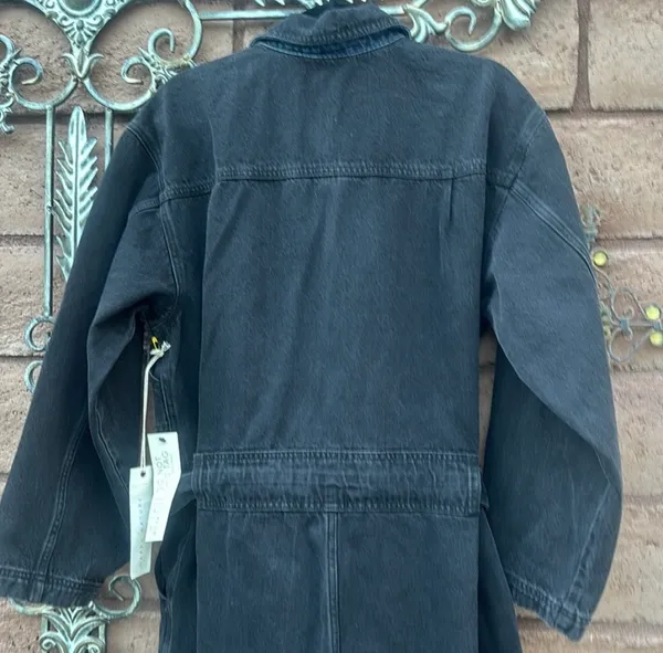 Happy Nature Jumpsuit Women’s XL Black Denim Wide Leg Kate Zip Up Belted NWT - Image 7