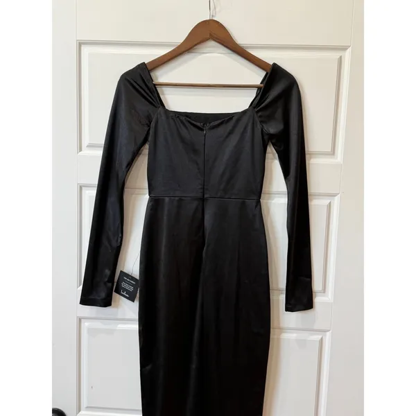 Lulus‎ Fabulous Encounters Black Satin Long Sleeve Midi Dress XS Party Cocktail - Image 6