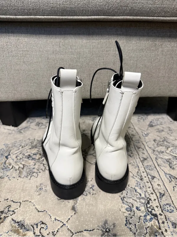 Tory Burch Double-T Combat Boot White Leather - Image 7