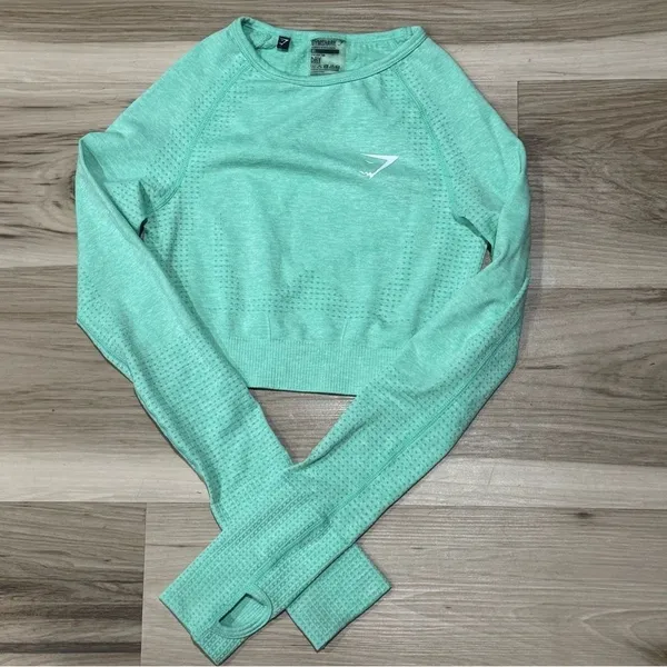 Gymshark Vital Pistachio Seamless Long Sleeve Crop Top Athletic Women’s XS - Image 2