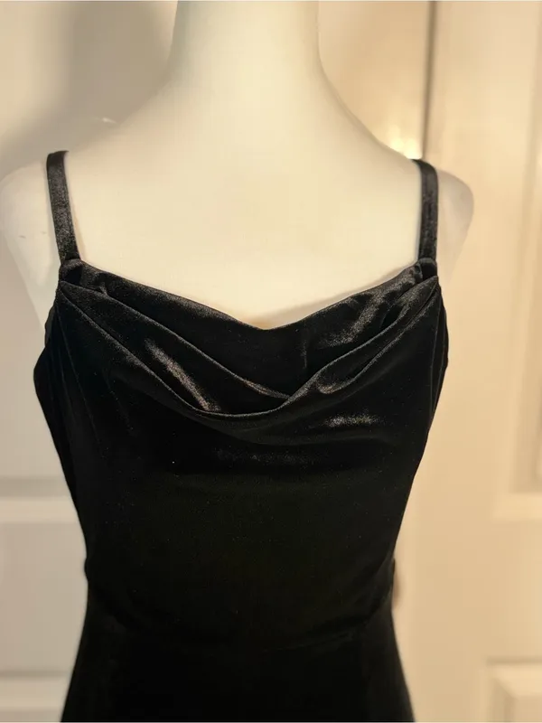 Birdy Grey Black Velvet Maxi Dress S Cowl Neck Slit Dark Romantic Gown Goth - Image 2