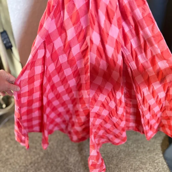 Free People Via Gingham Tie Front Midi Dress Womens Medium Pink Red - Image 7