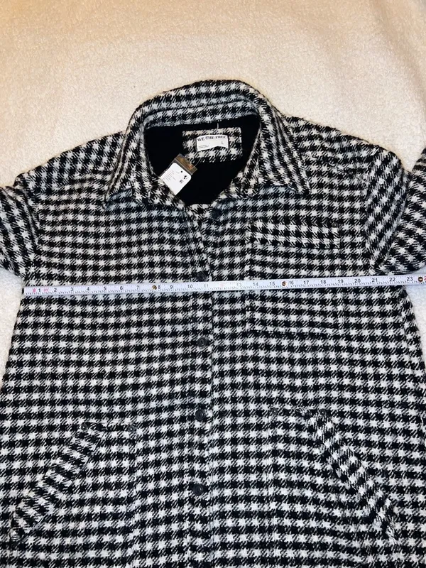 Free People "We The Free"‎ Get Around Houndstooth Shacket Black White L (NWT) - Image 3