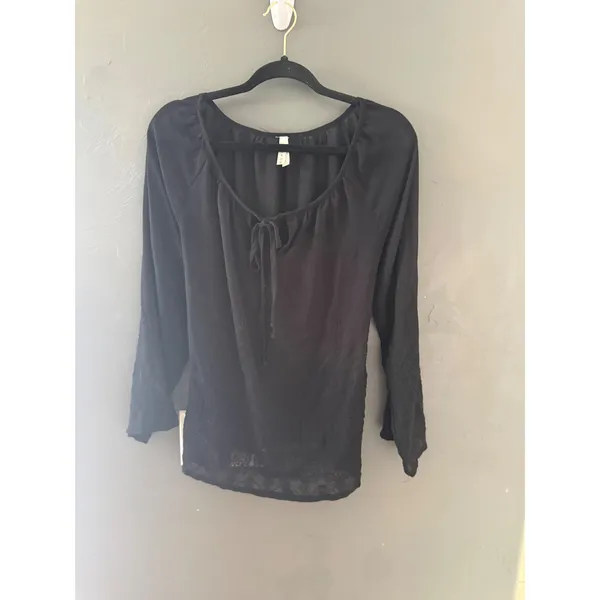 Roper Black Embroidered Peasant Blouse Long Sl‎ Boho Top Small Western Peasant - Image 3