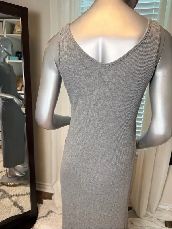 Stowaway Collection Maternity Ribbed Maxi Dress Gray Sleeveless Large - Image 6