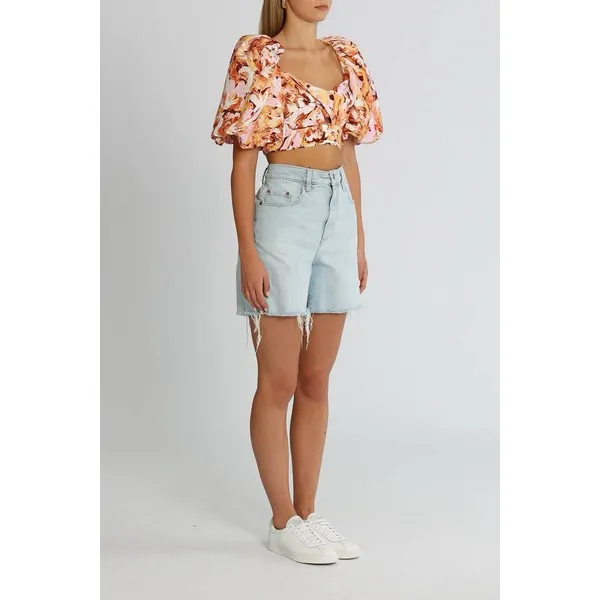 Acler Withington Top Size 2 NWOT Puff Sleeve Abstract‎ Floral Crop Blouse - Image 2