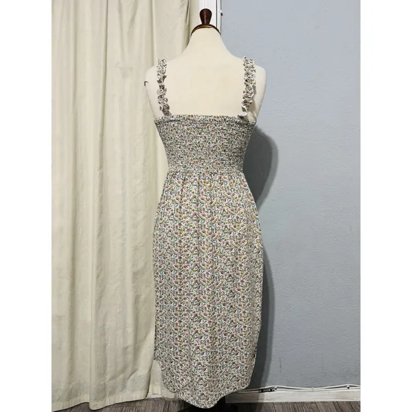AUW L Green Floral Smocked Tie-Front Ruffle Strap Slit Midi‎ Dress Padded Bra - Image 7